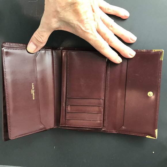Louis Quatorze Burgandy leather tri fold wallet - Picture 2 of 7